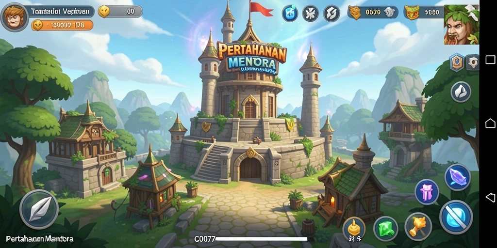 Tampilan gameplay menara pertahanan yang dinamis dan penuh aksi.