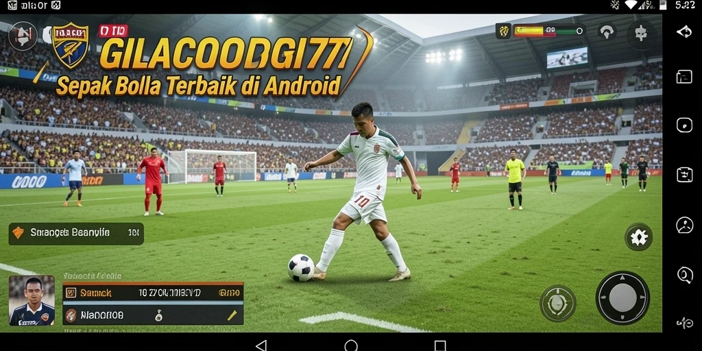 Tampilan utama permainan GACOR77 dengan aksi sepak bola yang seru.