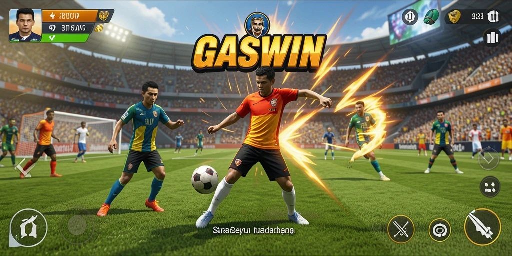 Screenshot GASWIN menunjukkan pemain melakukan aksi olahraga dengan antusias.