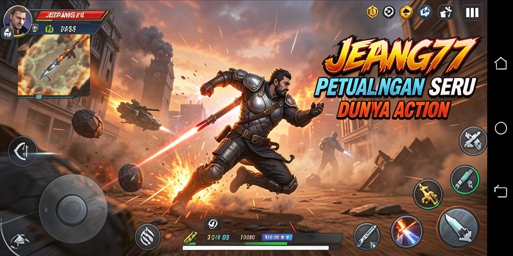 Tampilan screenshot utama menampilkan aksi seru dalam gameplay JEPANG77.