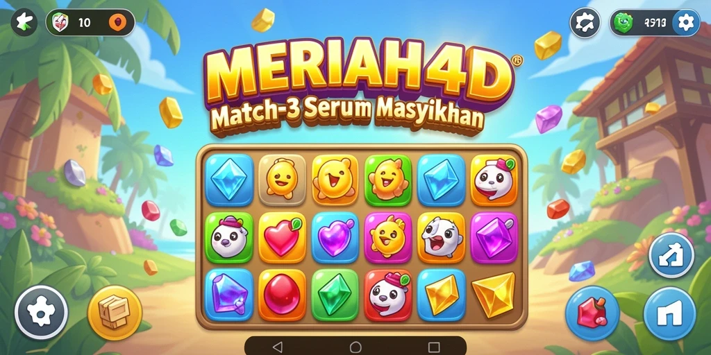 Gameplay seru MERIAH4D dengan aksi Match-3 yang menantang.