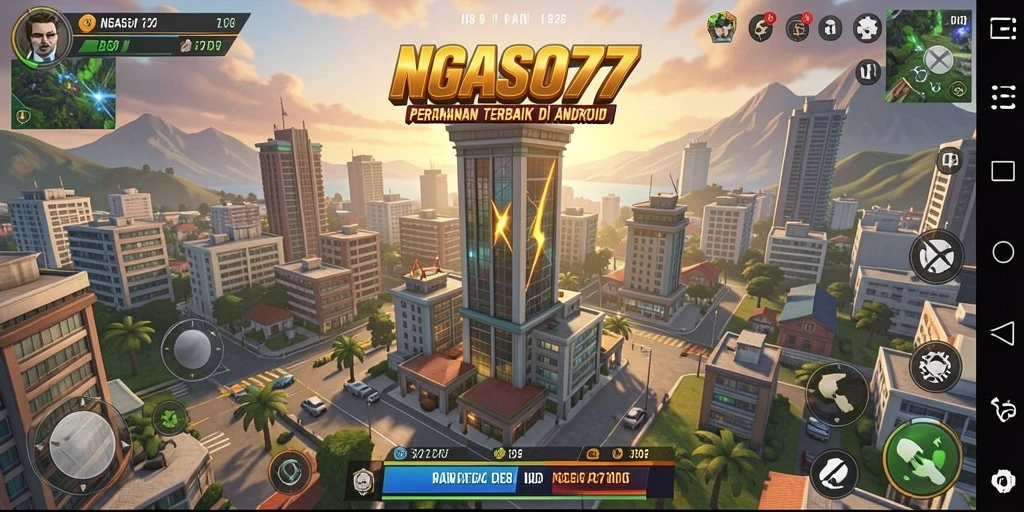 Tangkapan layar gameplay NGASO77 yang menunjukkan aksi pertahanan menara.