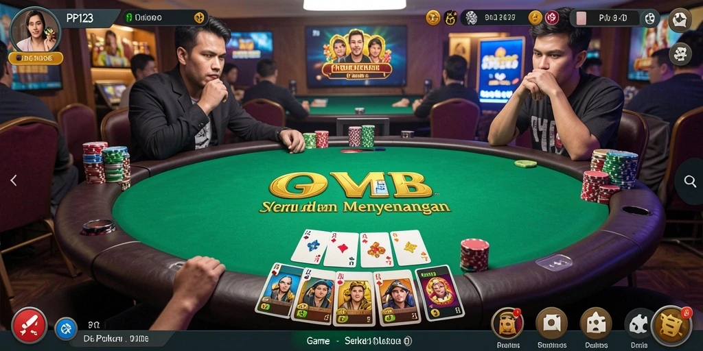 Screenshot gameplay PP123 yang menunjukkan suasana seru permainan Poker.