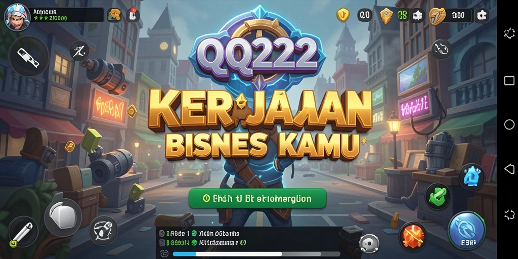 Tampilan gameplay QQ222 yang menggambarkan pembangunan bisnis yang sukses.