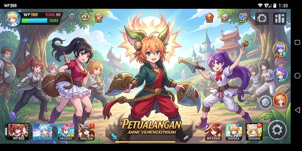 Menggambarkan aksi seru gameplay WP888 dengan karakter Anime ikonik.